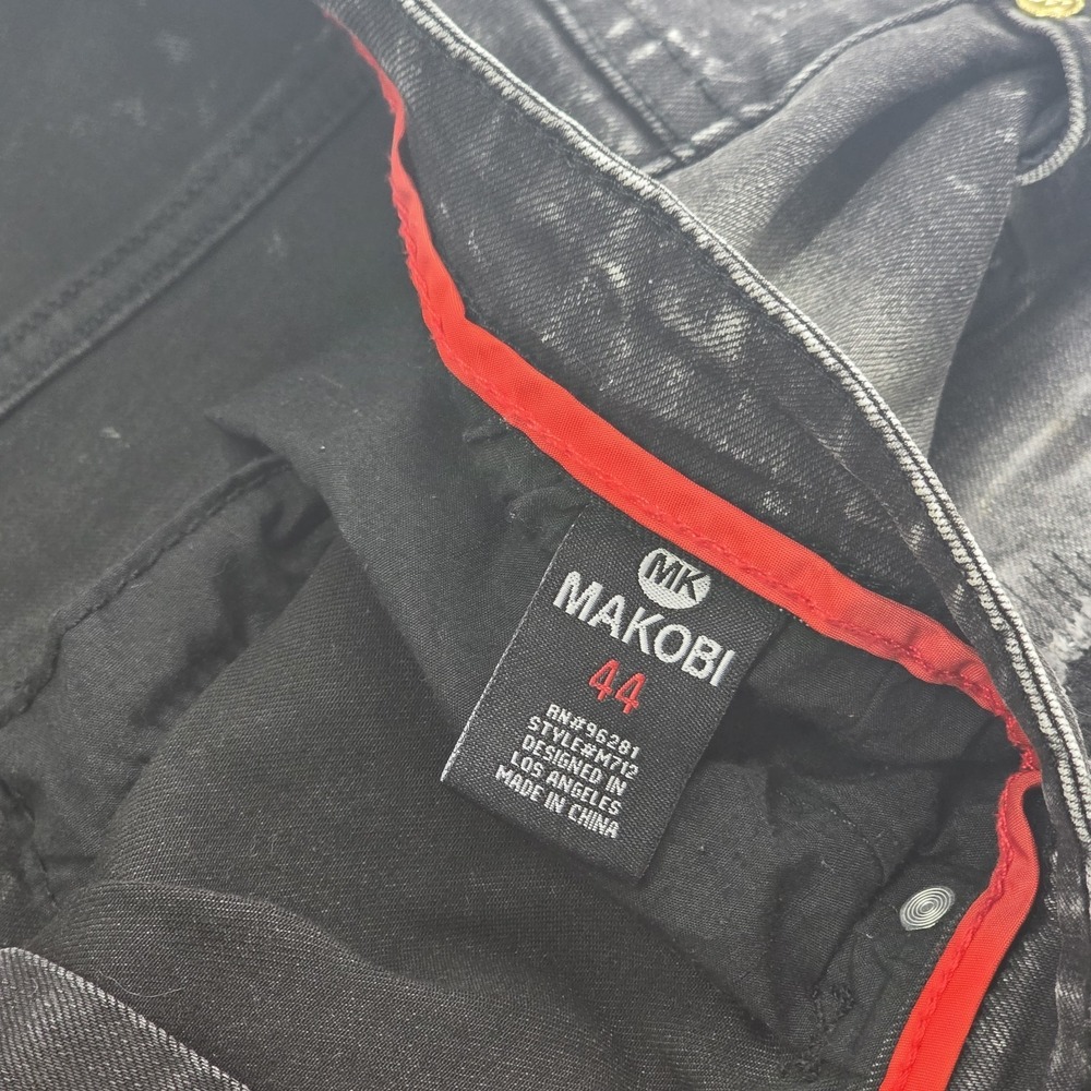 Makobi Biker Shorts Men's Size 44 Black Acid Wash Distressed Moto Streetwear Y2K - Picture 5 of 9